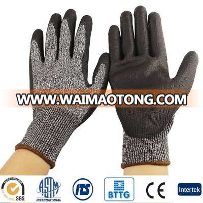 15Gauge Polyester Fiberglass PU Coating Cut Resistant Level3 comfortable Gloves Anti-Cut Work glove en388 Anti-sweat glove